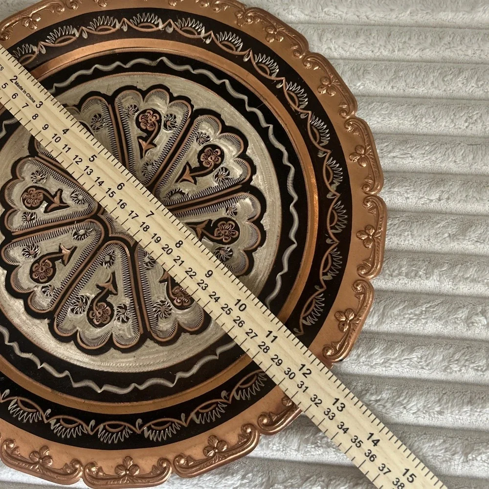 Vintage Turkish Handmade Copper 12 in. Plate Wall Hanging Good Condition